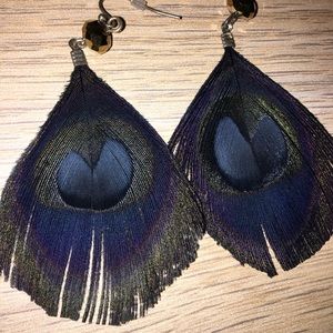 BOGO Peacock feather statement drop earrings